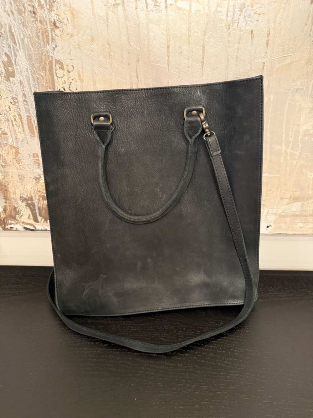 Minimalist Black Leather Tote with Removable Strap